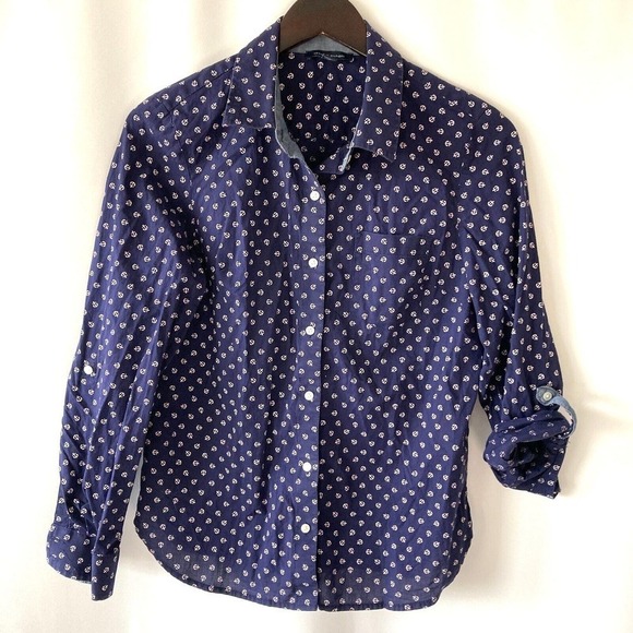 Tommy Hilfiger Women's Navy Long Sleeve Poker Dot Button Down Shirt Size Small - Picture 1 of 9